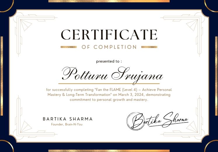 Bartika's LifePrint Academy Certificate